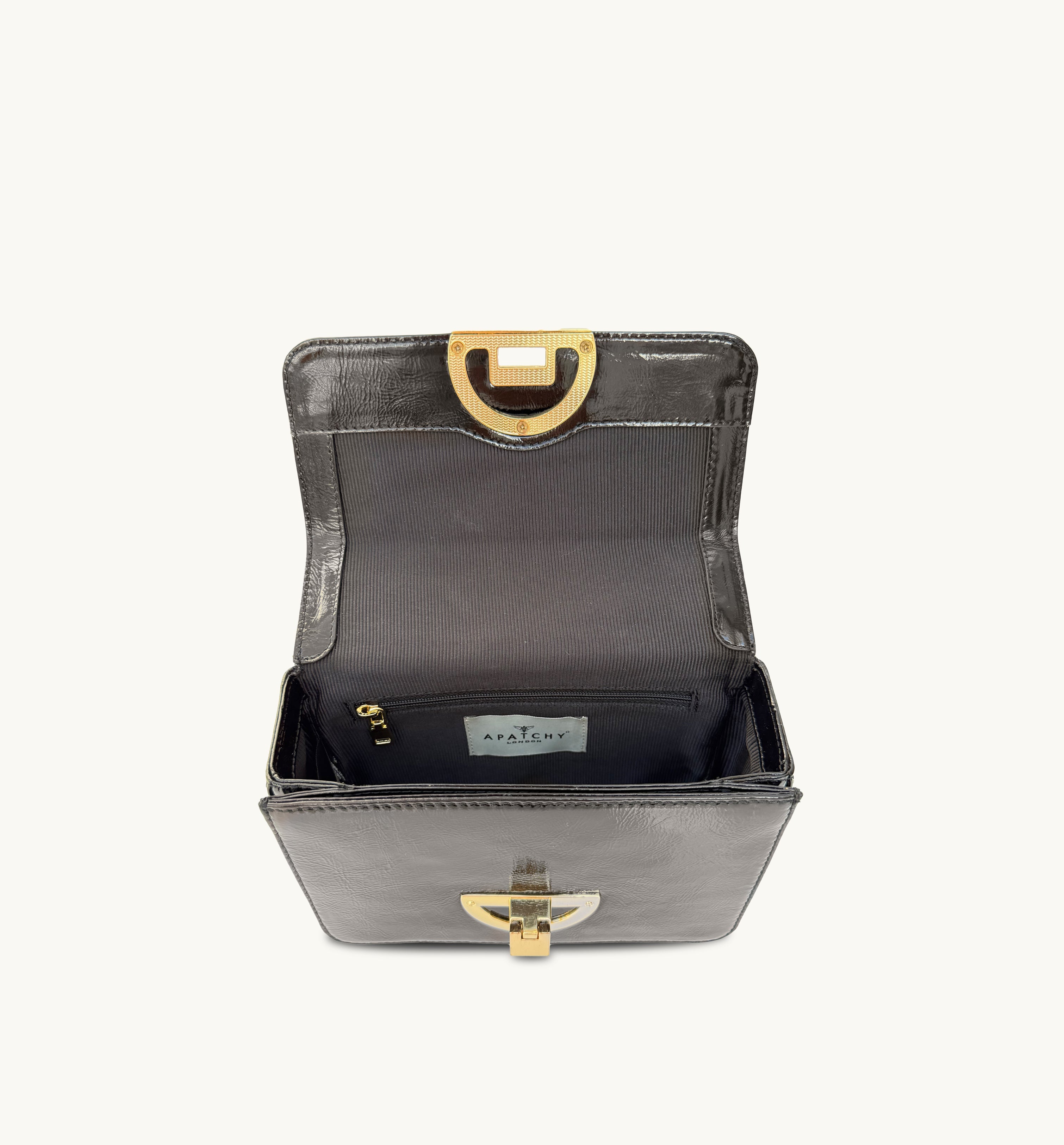 Apatchy London The Tilly Chocolate Crinkle Patent Leather Bag