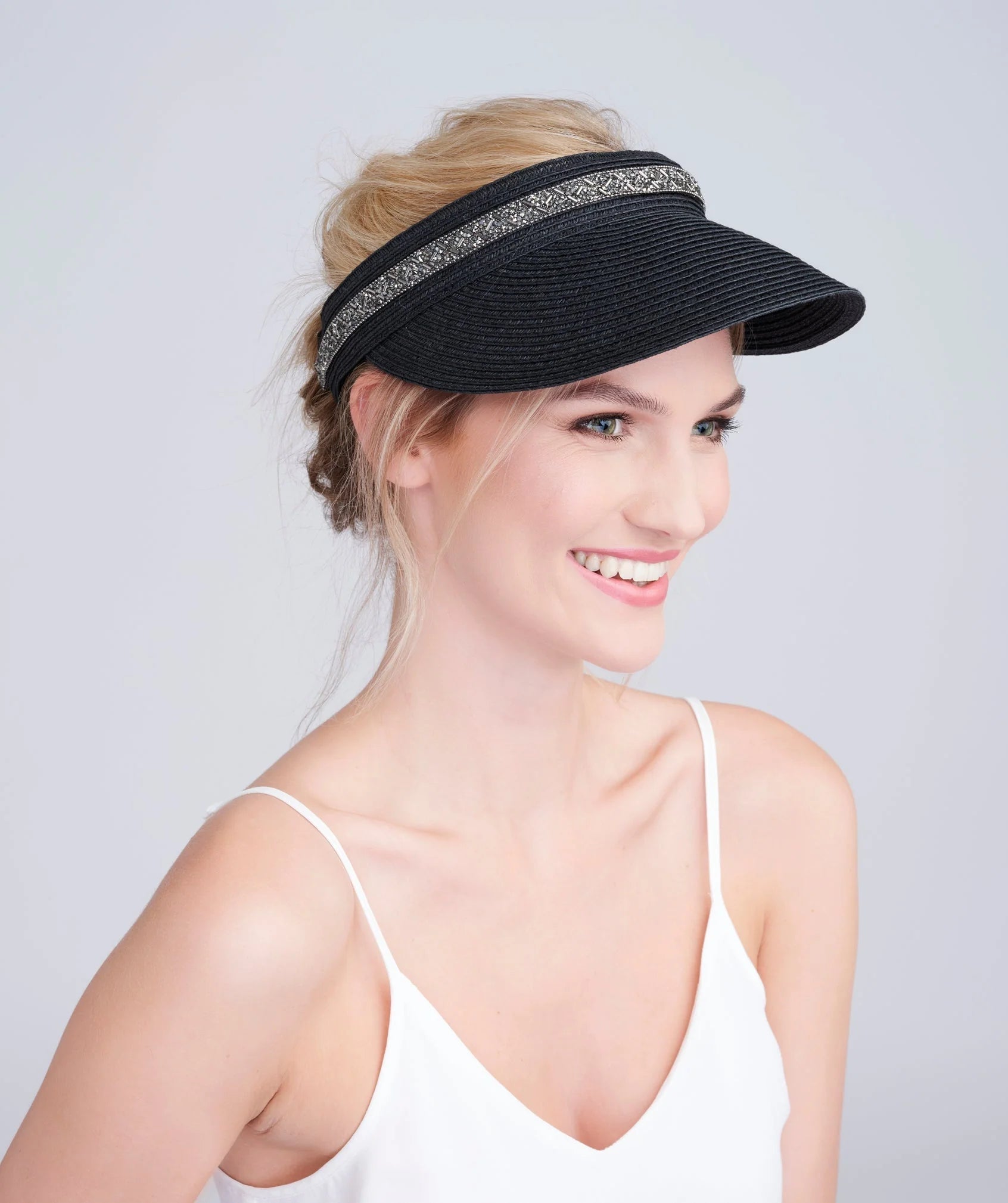 Topaz - Woven Straw Beaded Visor