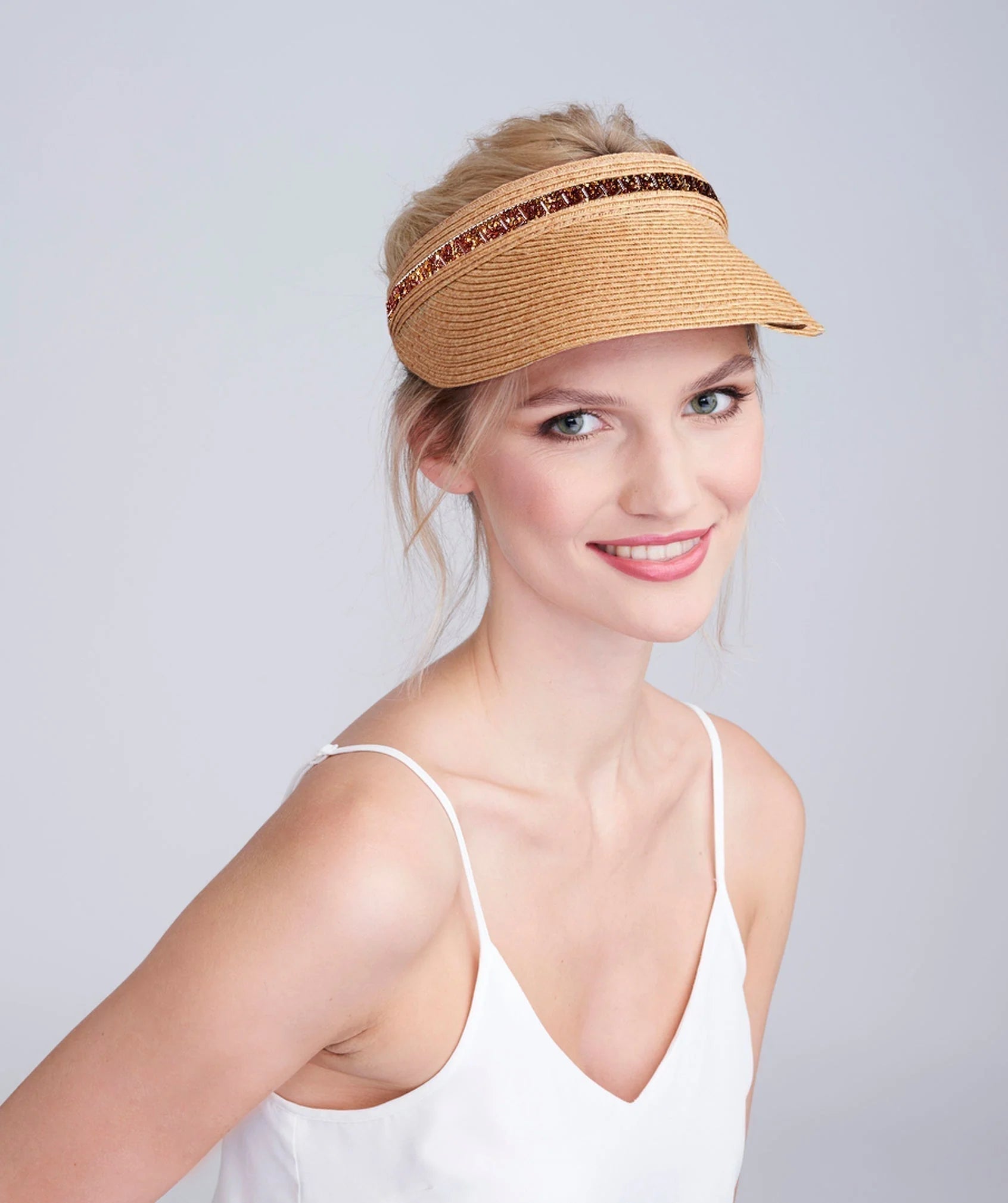 Topaz - Woven Straw Beaded Visor
