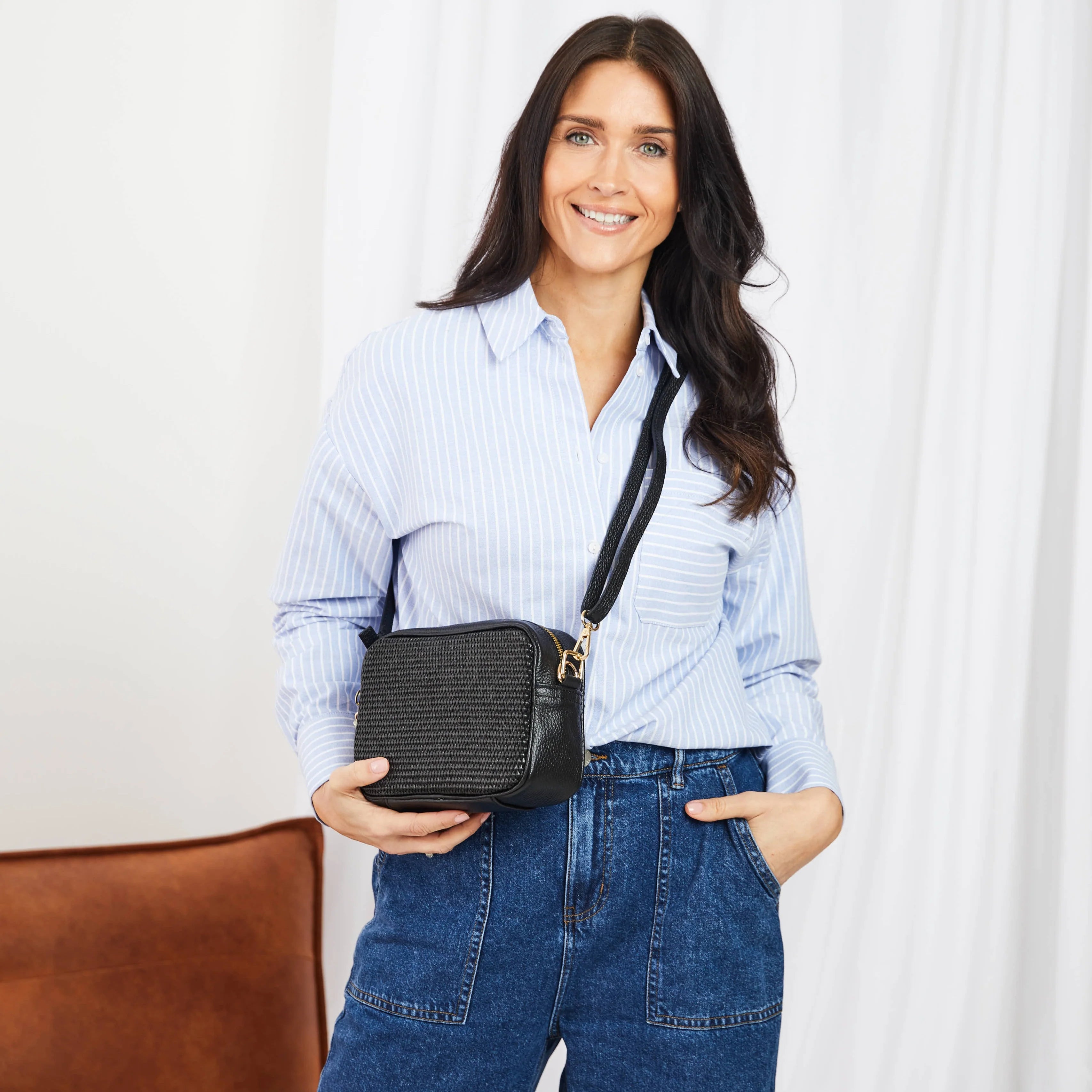 Elie Beaumont Raffia Crossbody Black