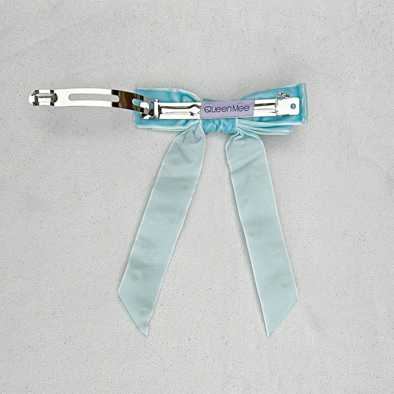 QueenMee Velvet Bow Hair Clip in Light Blue with Jewels