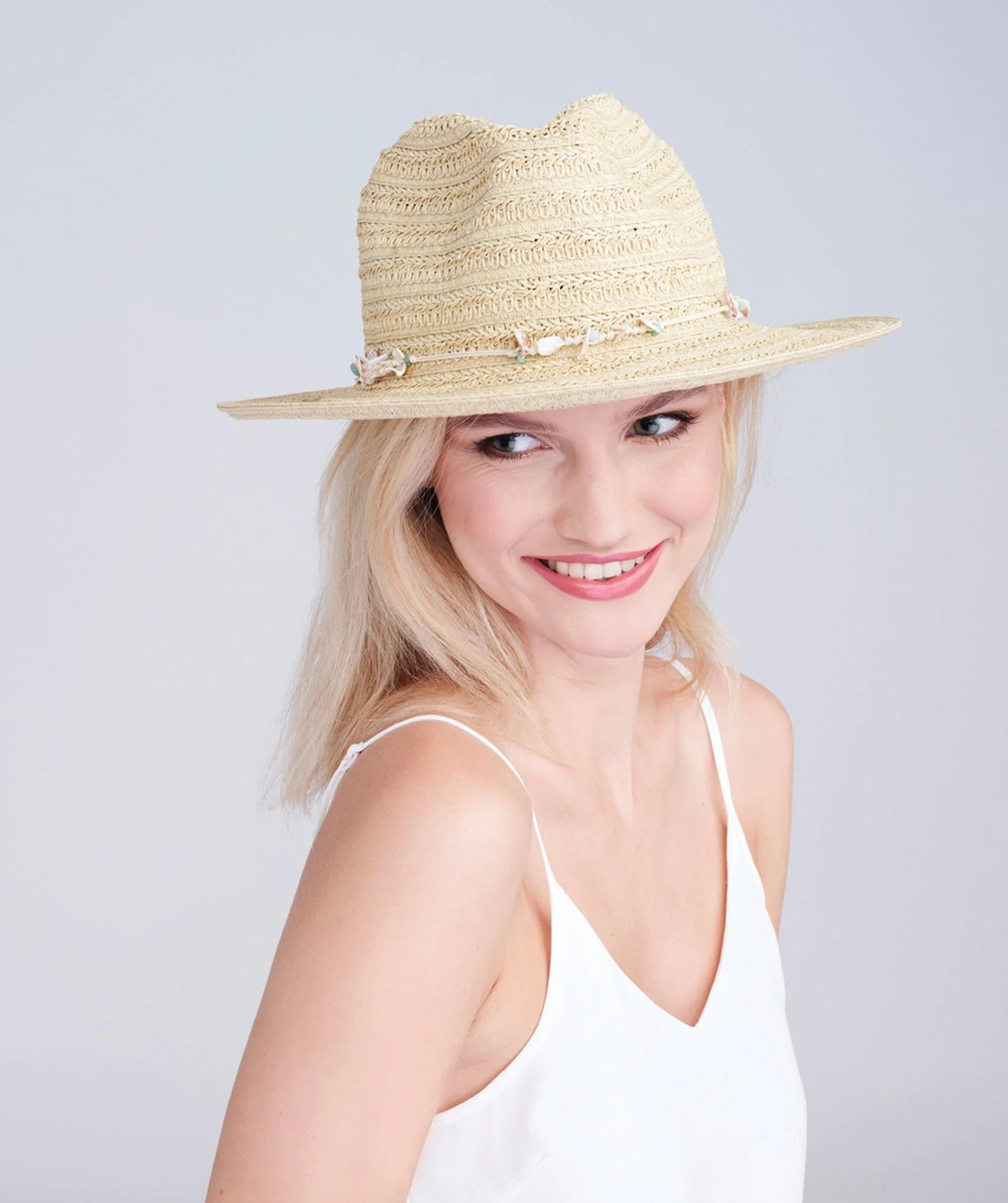 Vera - Shell Beaded Straw Fedora