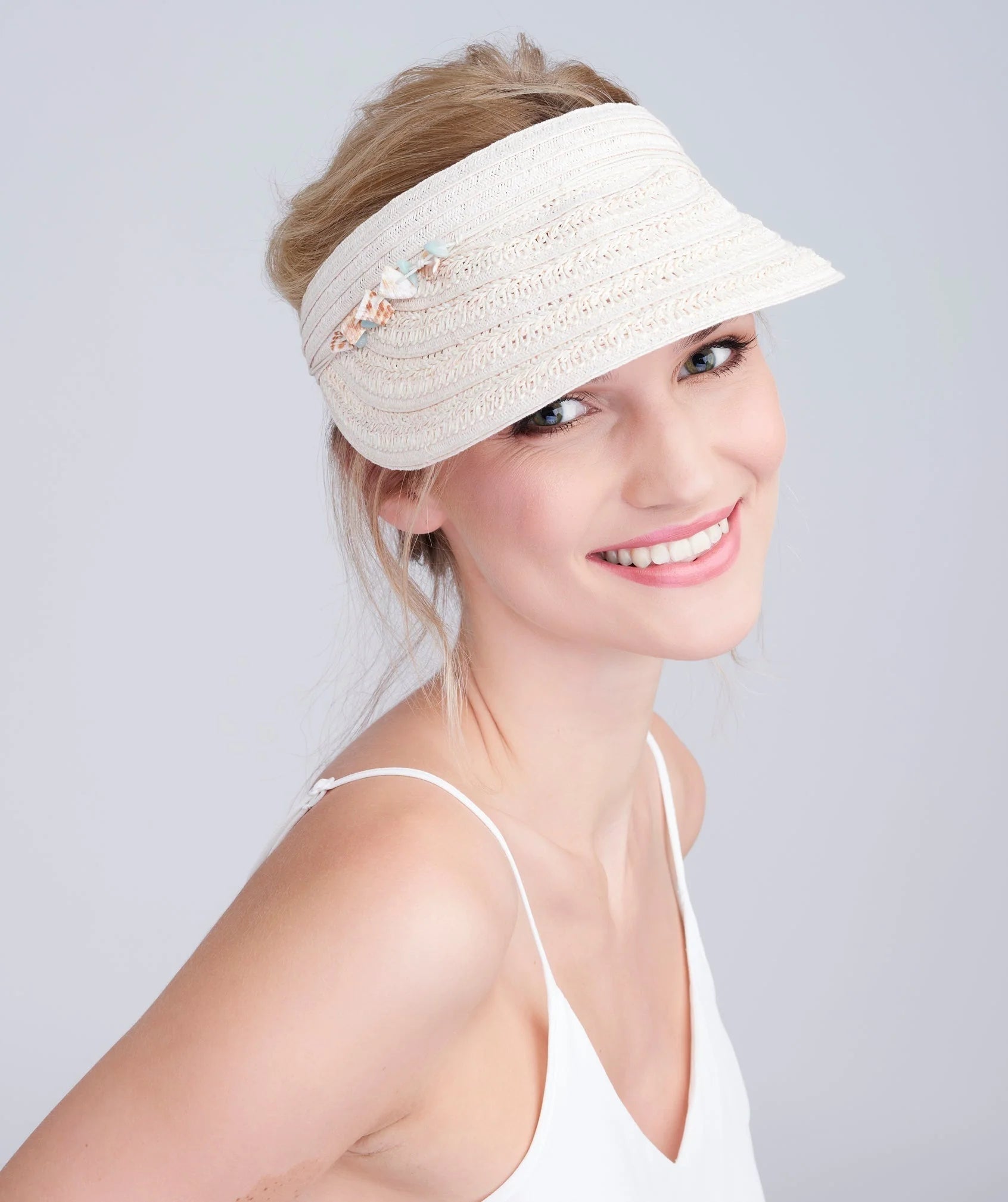 Vera - Shell Beaded Straw Sun Visor