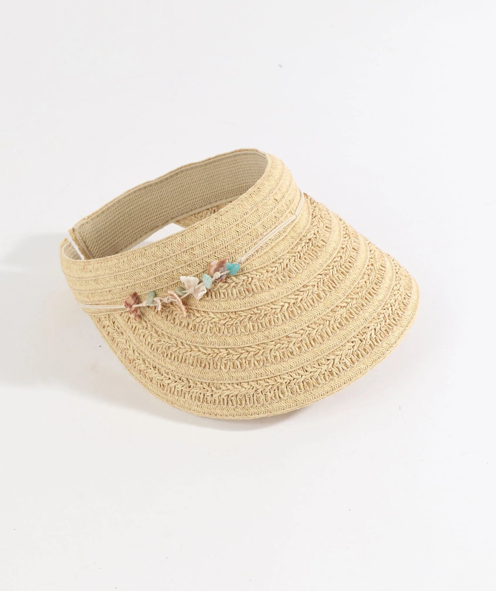 Vera - Shell Beaded Straw Sun Visor