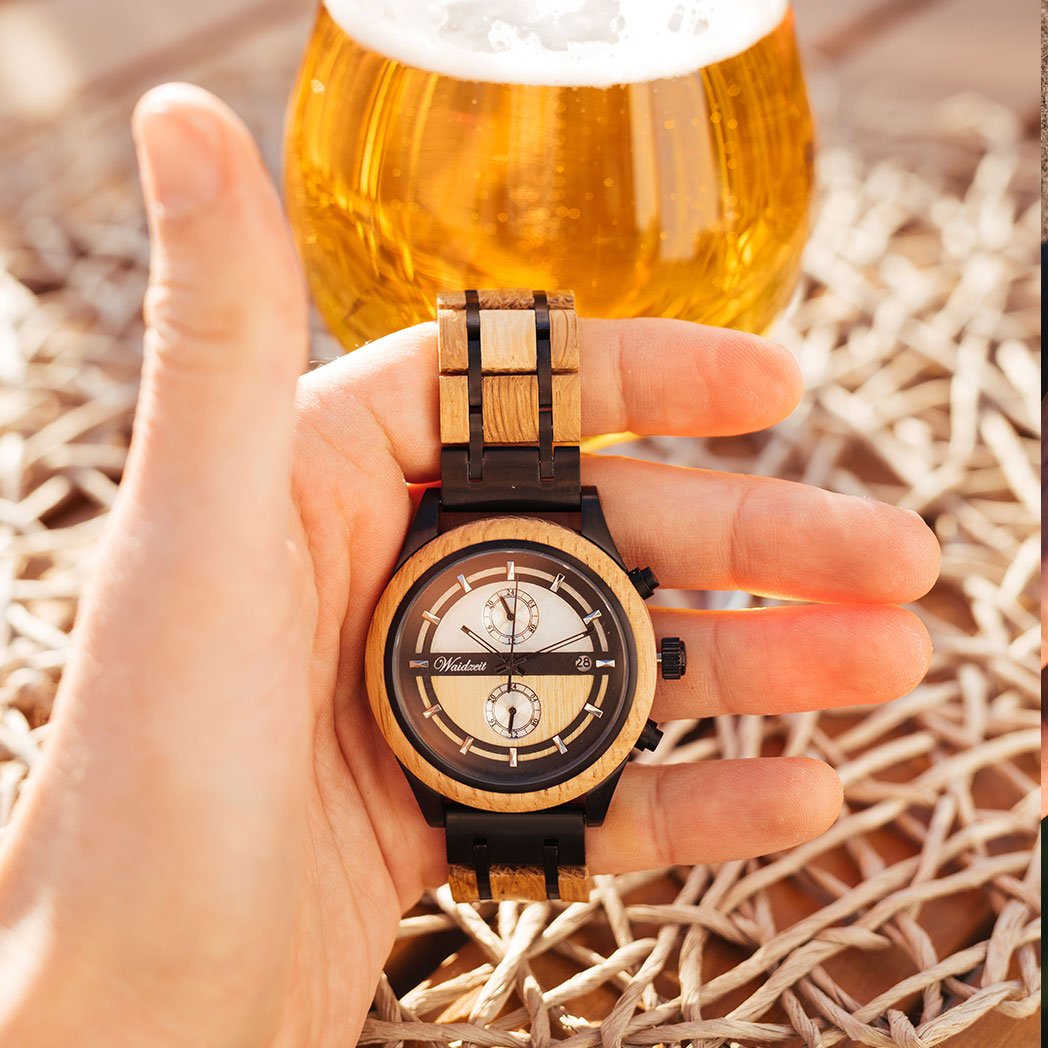 Waidzeit Chronograph Beer wooden strap Men