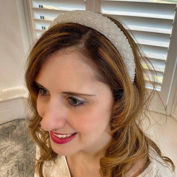 QueenMee White Sparkly Headband Beaded Headband
