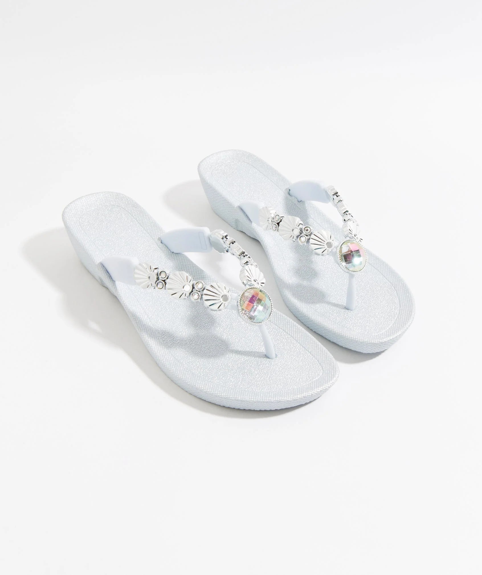 Silver Wedged Embellished Sandals with Non-Slip Sole