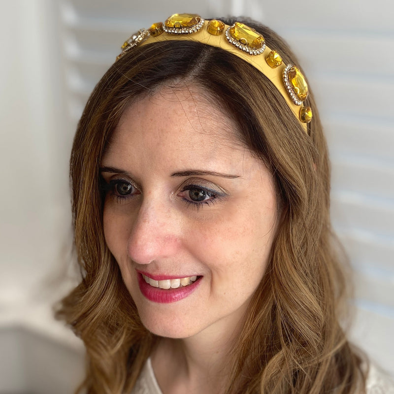 QueenMee Yellow Headband Jewelled Hair Band Canary Yellow