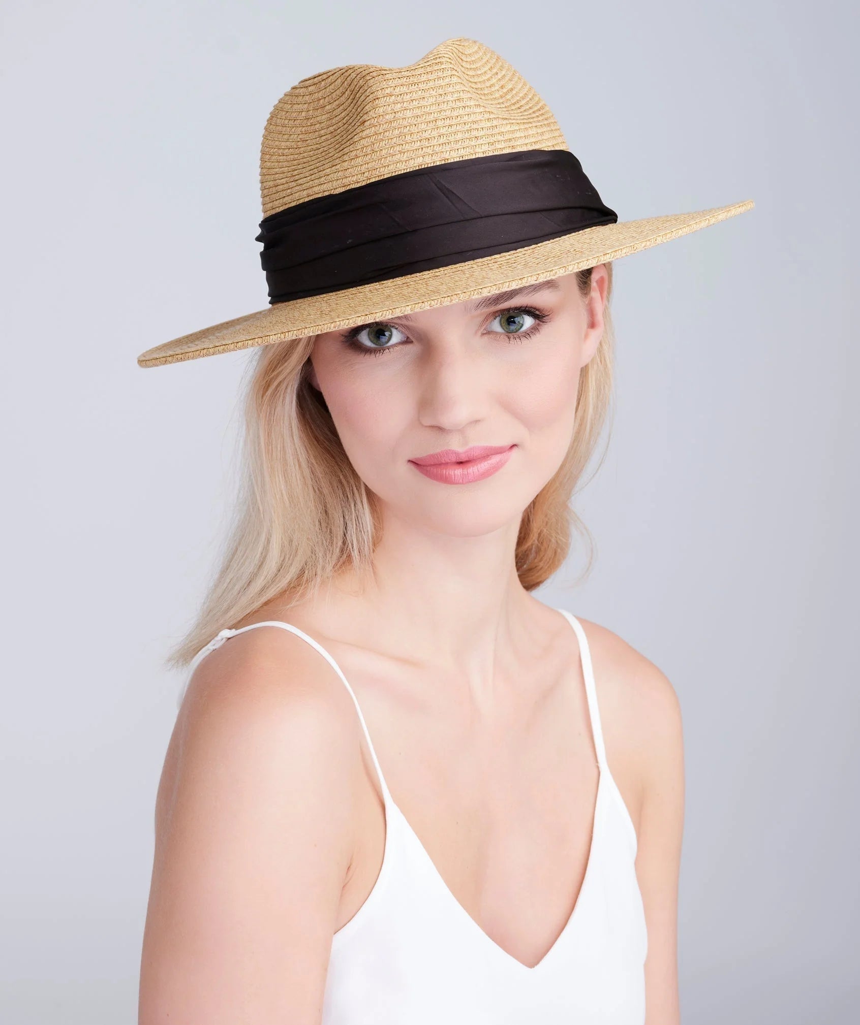 Zina - Straw Fedora with Contrast Satin Band