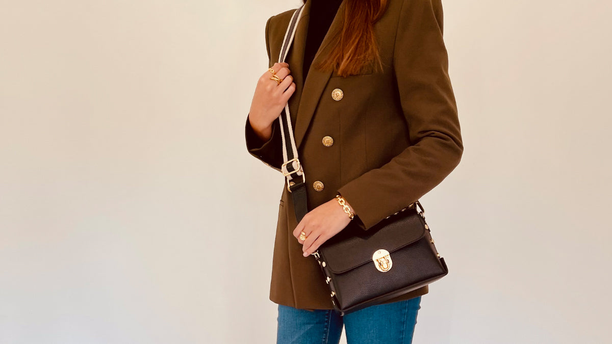 Apatchy London The Bloxsome Leather Crossbody Bag With & Gold Chevron Strap