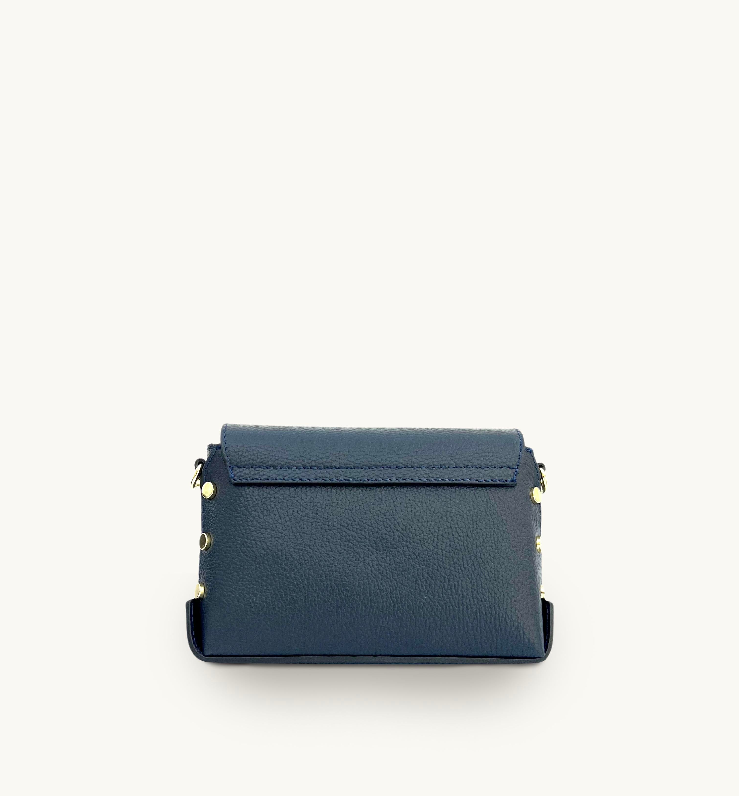 Apatchy London The Bloxsome Navy Leather Crossbody Bag With Canvas Strap