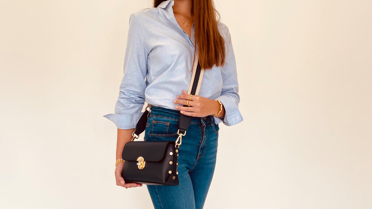 Apatchy London The Bloxsome Navy Leather Crossbody Bag With Canvas Strap