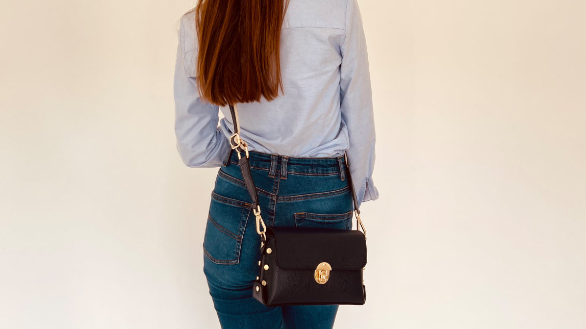 Apatchy London The Bloxsome Navy Leather Crossbody Bag With Canvas Strap