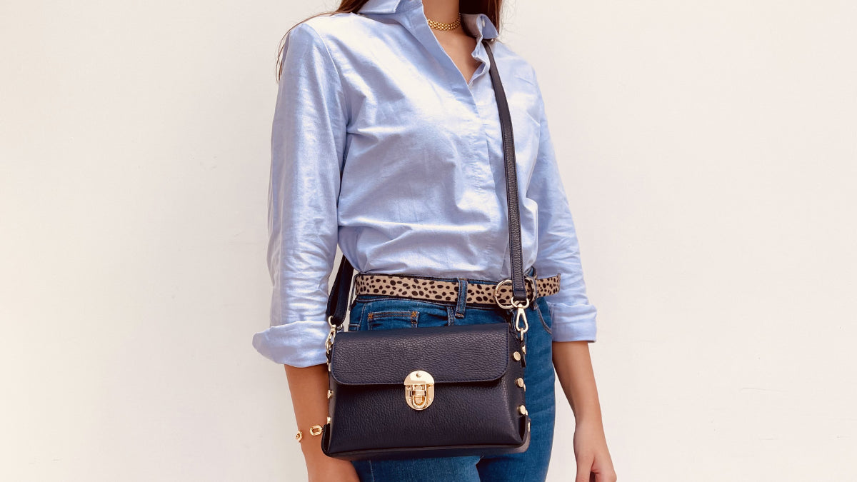 Apatchy London The Bloxsome Navy Leather Crossbody Bag