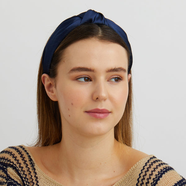 QueenMee Blue Turban Headband Navy Knot Headband