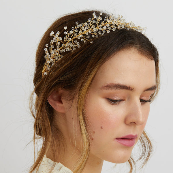 QueenMee Bridal Headpiece Boho Headband in Silver or Gold