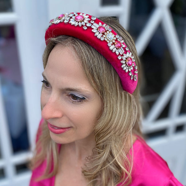 QueenMee Bright Pink Headband Races Headpiece Padded Hair Band
