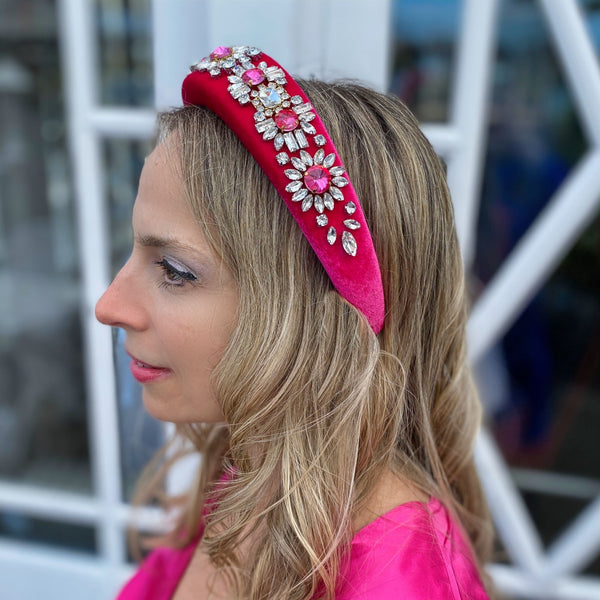 QueenMee Bright Pink Headband Races Headpiece Padded Hair Band