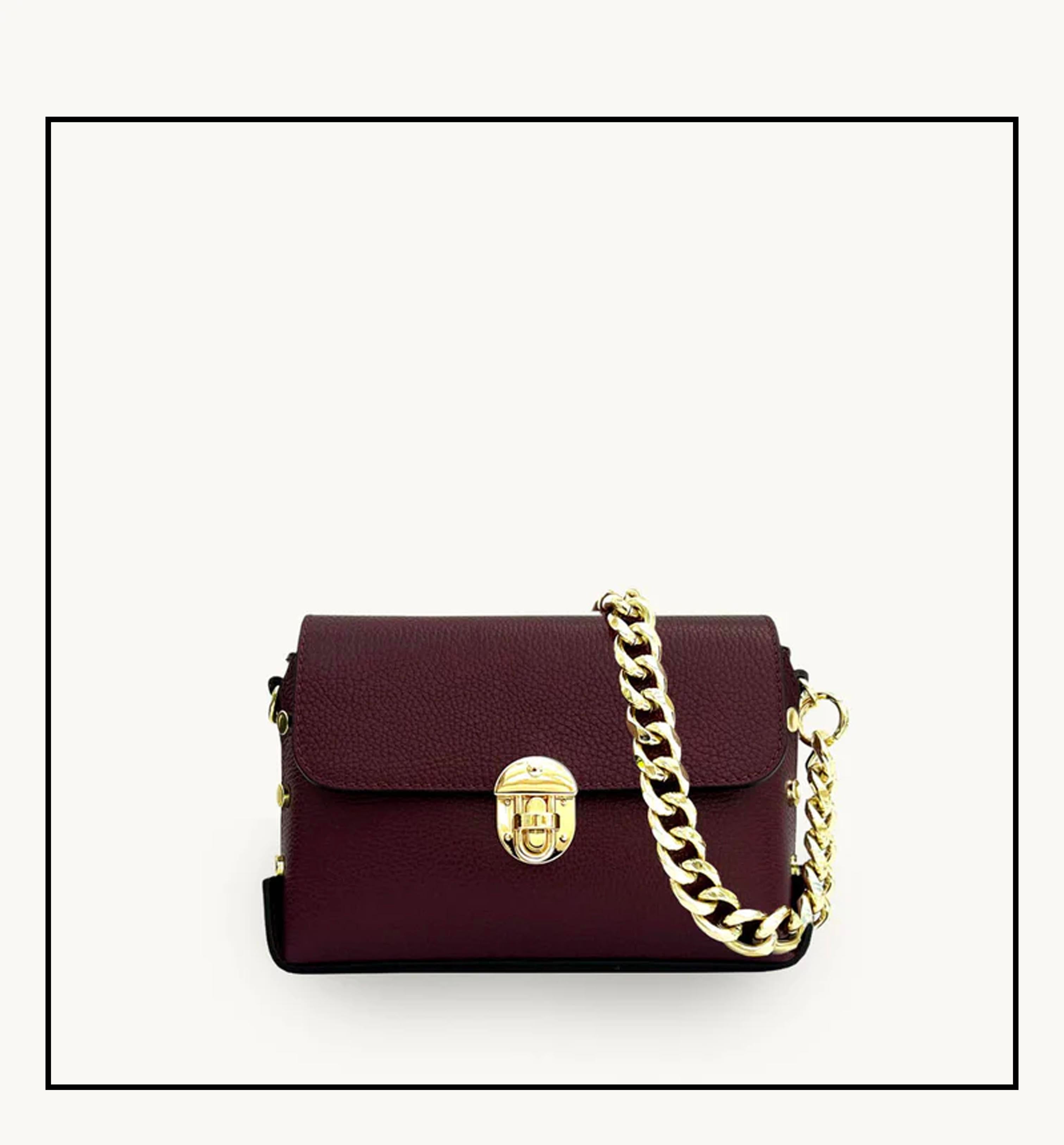 Apatchy London The Bloxsome Port Leather Crossbody Bag With Gold Chain Strap