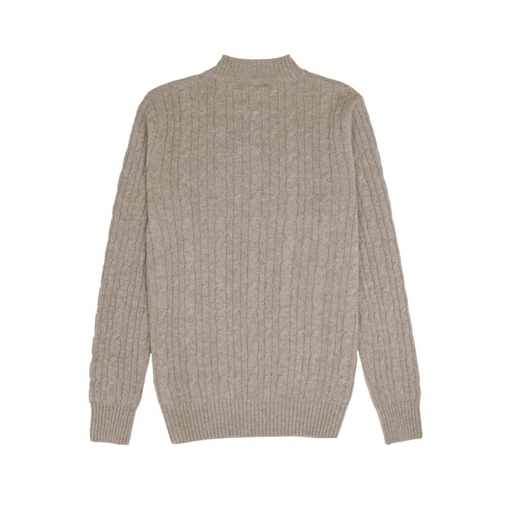 Cashmere Polo Club Beckham Men’s Mock Neck Pullover Allover Cable Knit Eco Stone - 100% Cashmere - Fragrance London