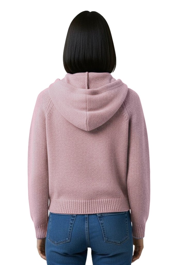 Cashmere Polo Club Claire Ladies Hooded Full Zip Cardigan with Aran Knit Front Pixie - 100% Cashmere - Fragrance London