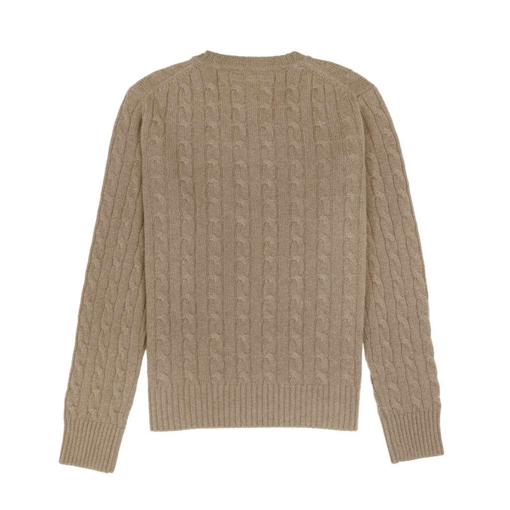 Cashmere Polo Club Larisa Ladies V - Neck Pullover Allover Cable Knit Eco Stone - 100% Cashmere - Fragrance London