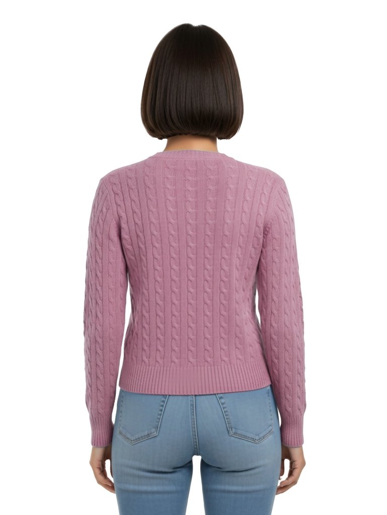 Cashmere Polo Club Larisa Ladies V - Neck Pullover Allover Cable Knit Pixie - 100% Cashmere - Fragrance London