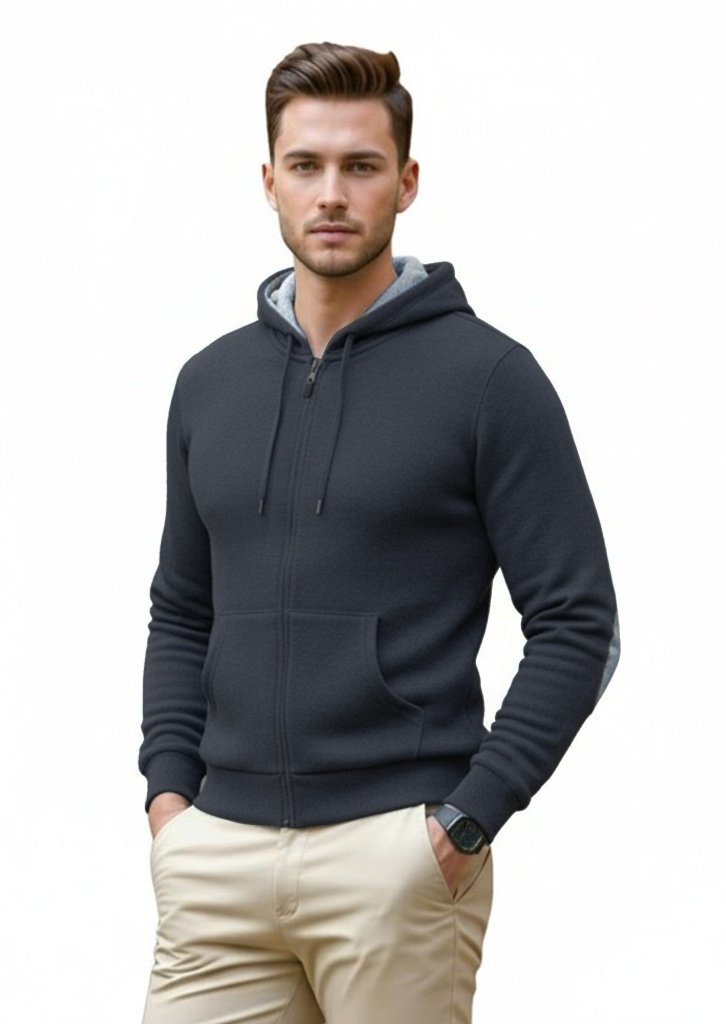 Cashmere Polo Club Logan Men’s Inner Contrast Hooded Full Zip Cardigan Charcoal - 100% Cashmere - Fragrance London