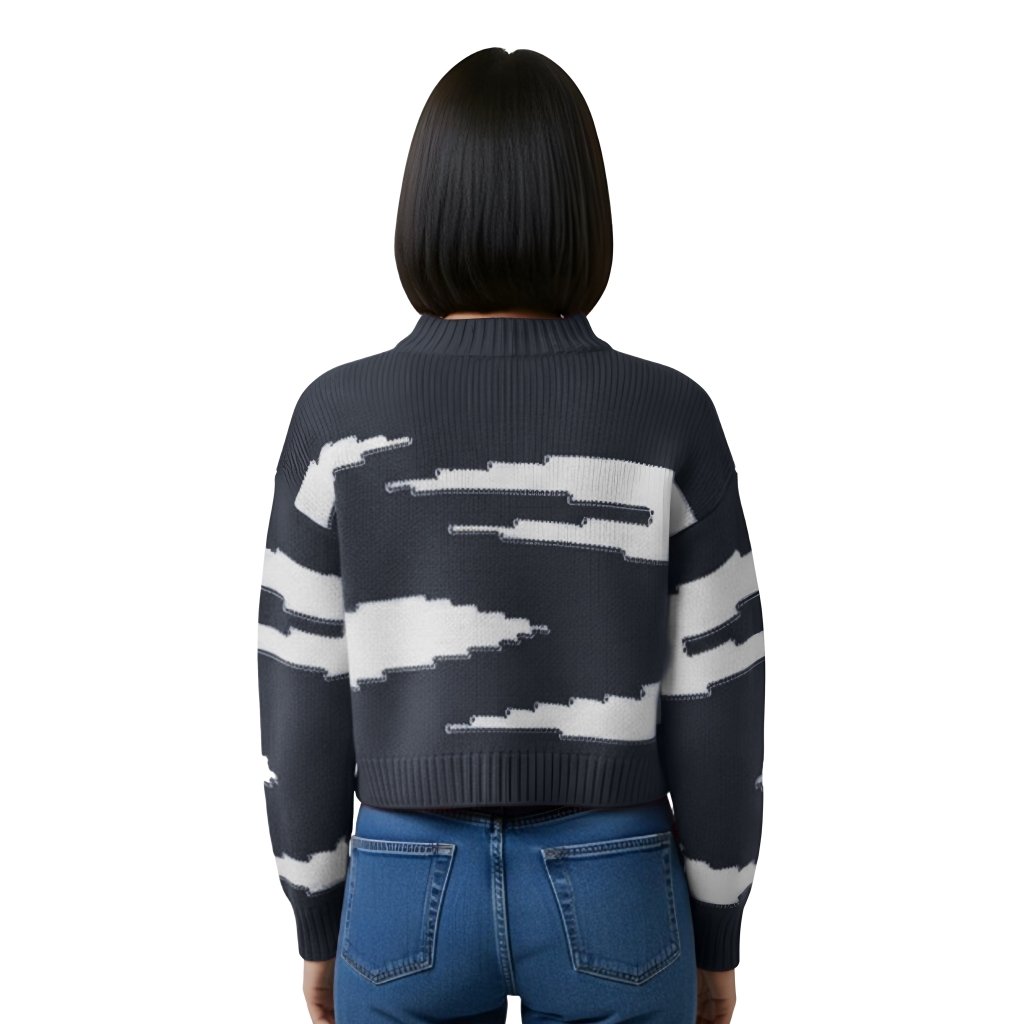 Cashmere Polo Club Zuri Ladies Round Neck Pullover Intarsia Knit Charcoal - 100% Cashmere - Fragrance London