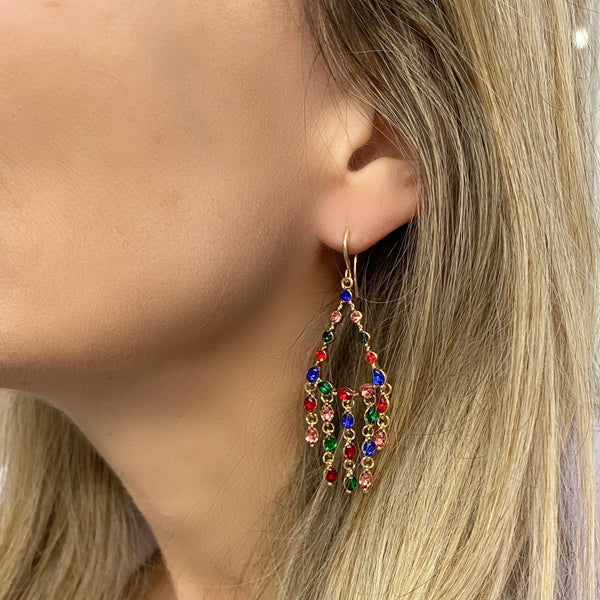 QueenMee Chandelier Earrings Colourful Earrings Gold