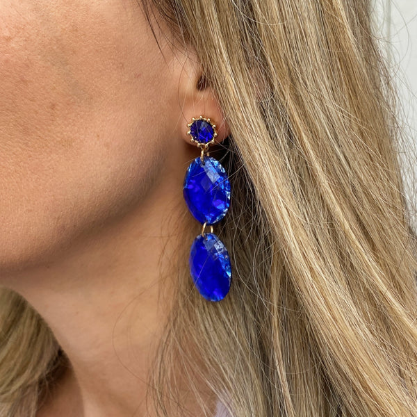 QueenMee Cobalt Blue Earrings Long Drop Earrings