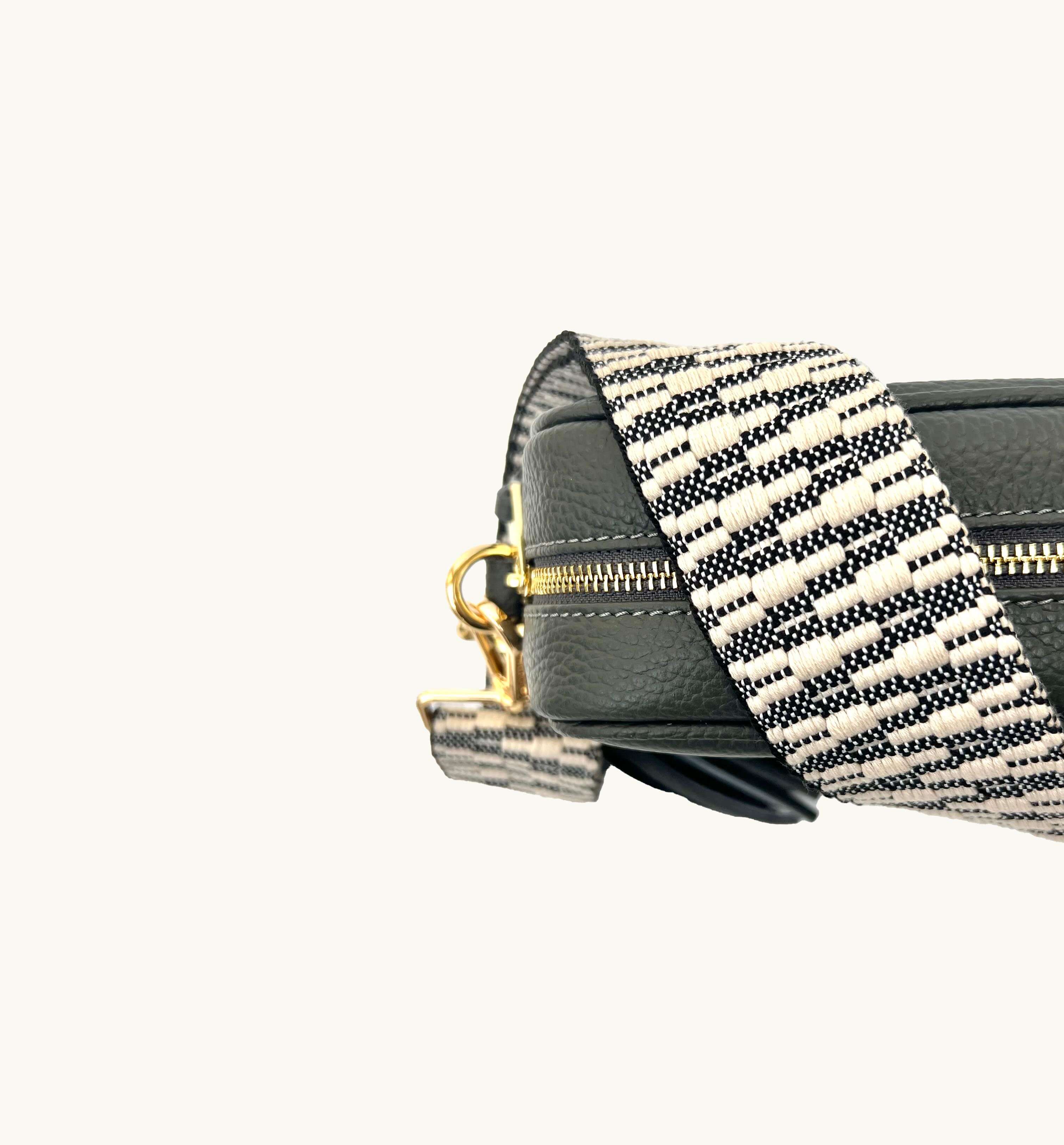 Apatchy London The Tassel Dark Grey Leather Crossbody Bag With Midnight Zigzag Strap