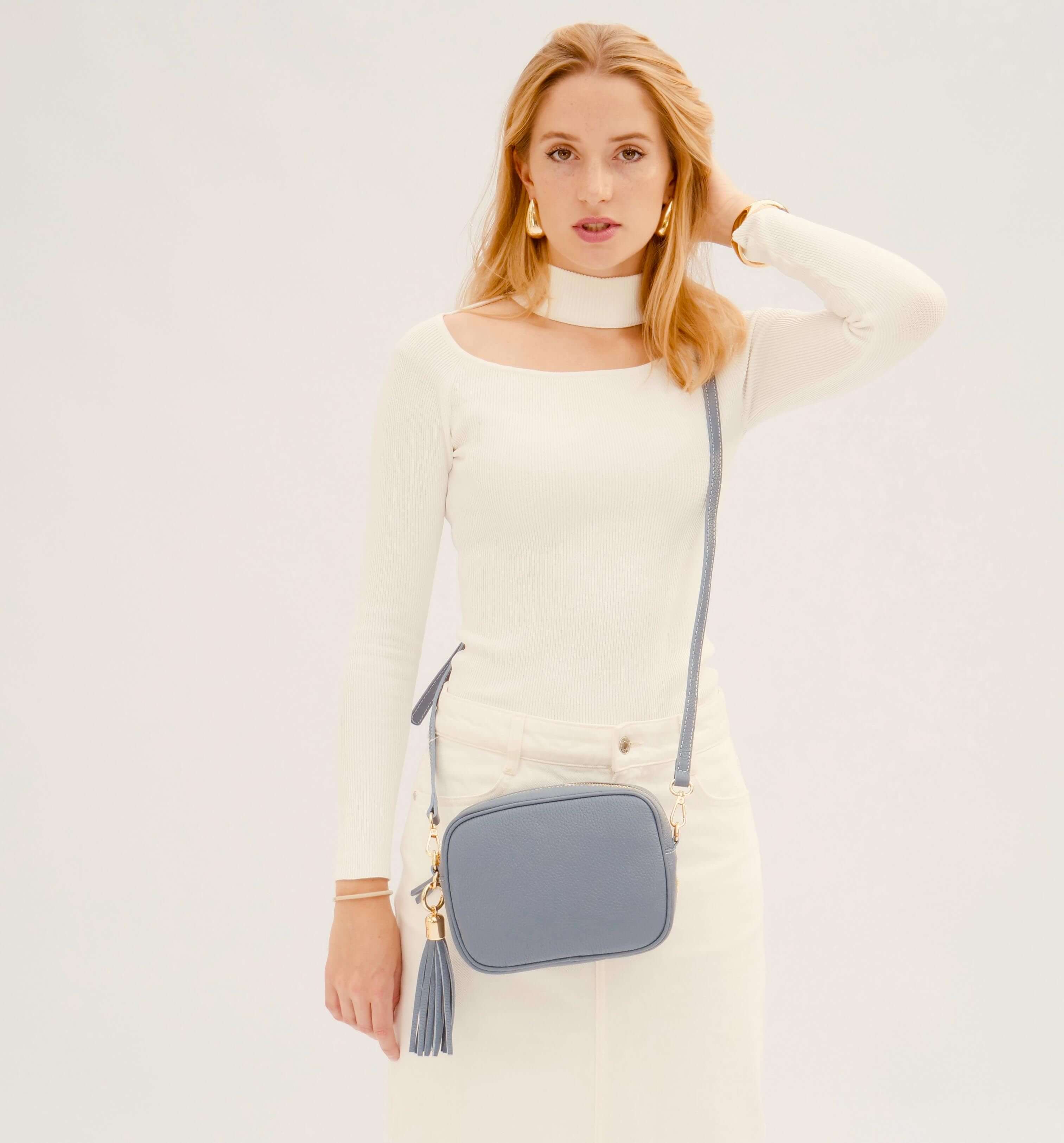 Apatchy London The Tassel Denim Leather Crossbody Bag