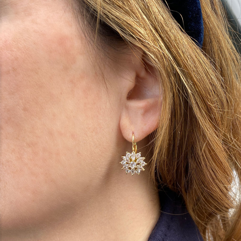 QueenMee Diamante Earrings Floral Earrings in Gold Silver or Rose Gold