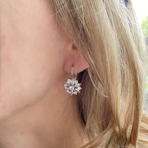 QueenMee Diamante Earrings Floral Earrings in Gold Silver or