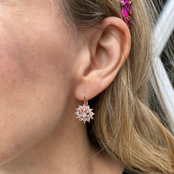 QueenMee Diamante Earrings Floral Earrings in Gold Silver or