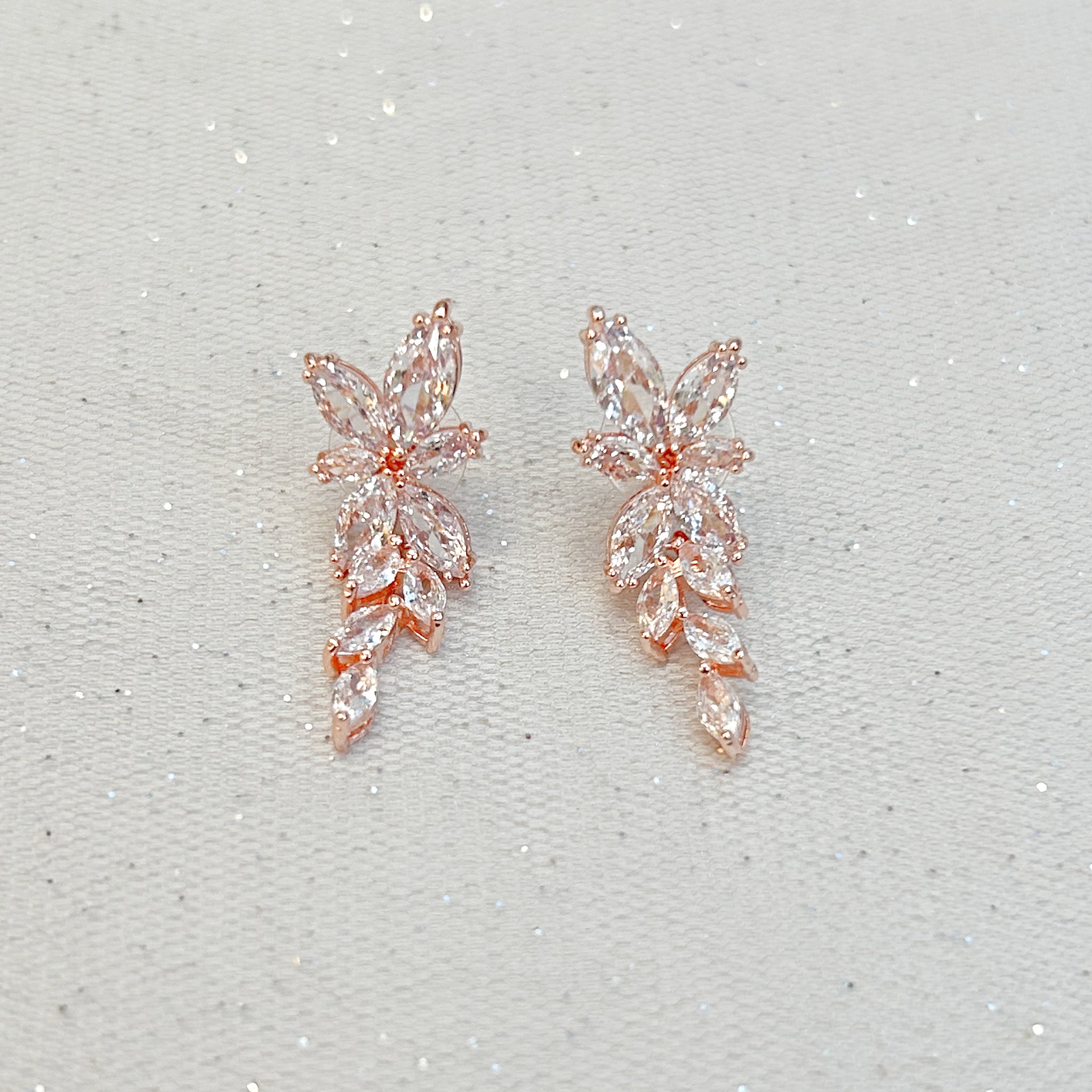 QueenMee Drop Earrings Vintage Inspired Floral in Crystal