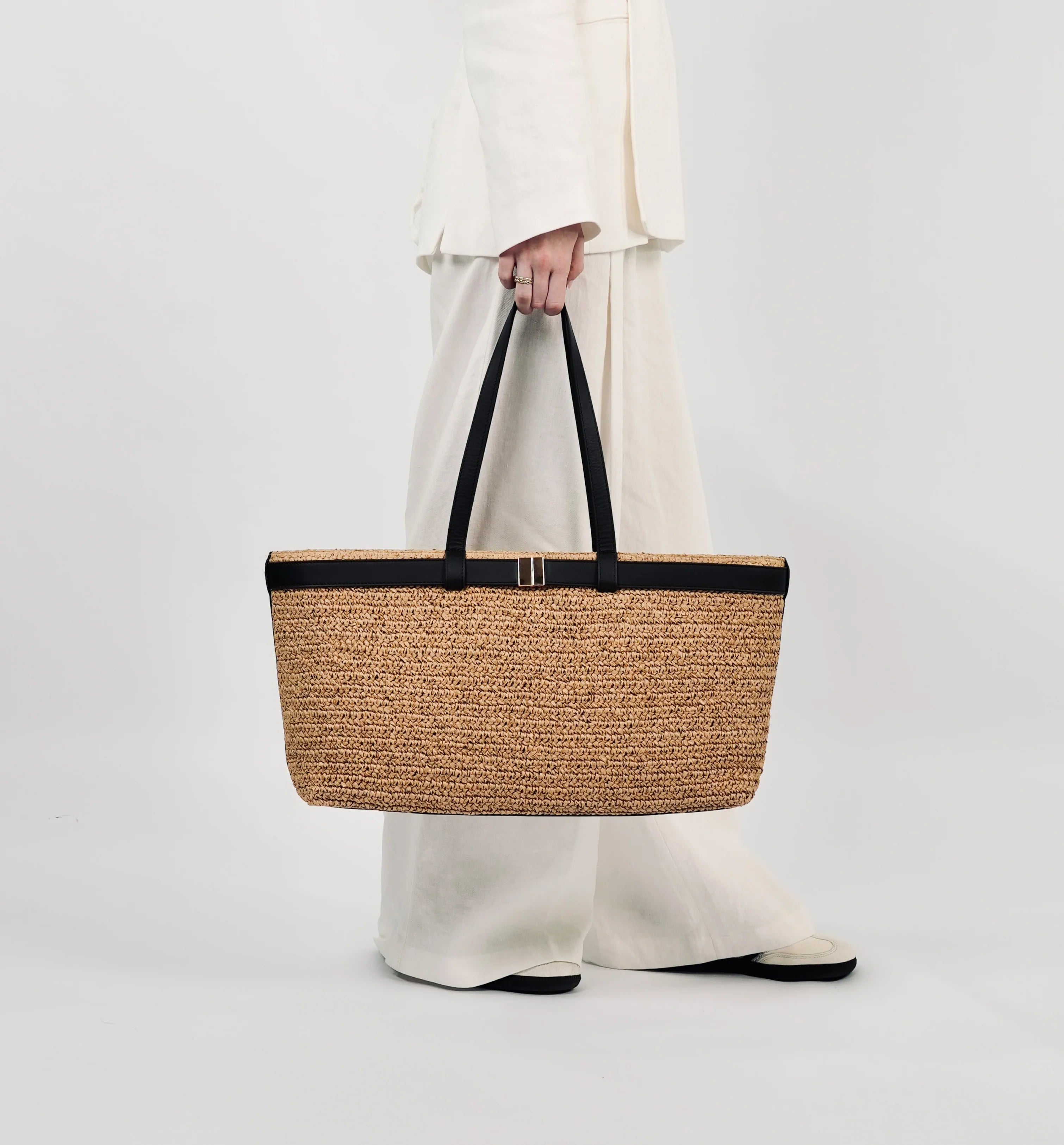 Apatchy London The Esme Raffia Tote Bag with Leather Trim