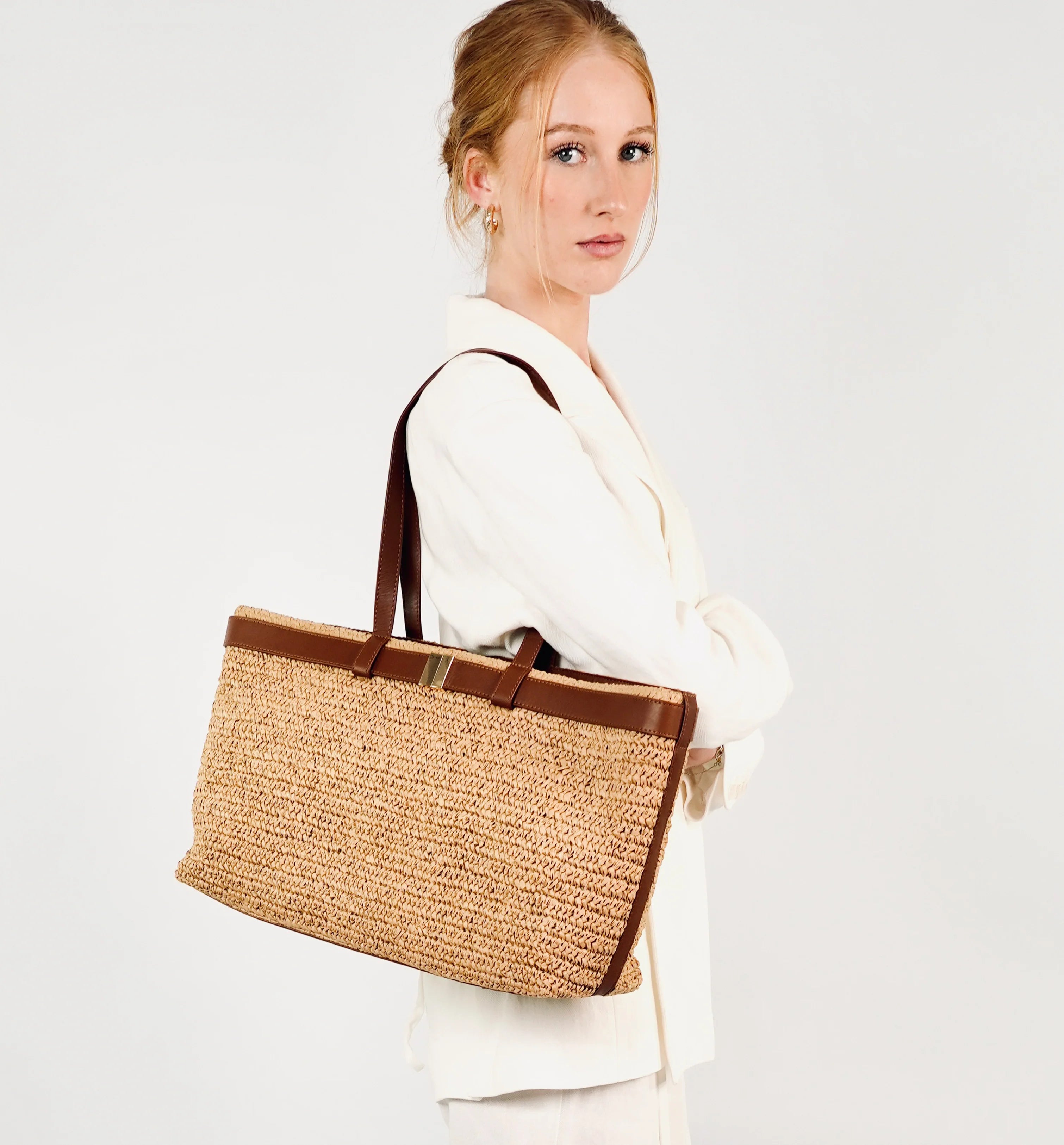 Apatchy London The Esme Raffia Tote Bag with Leather Trim