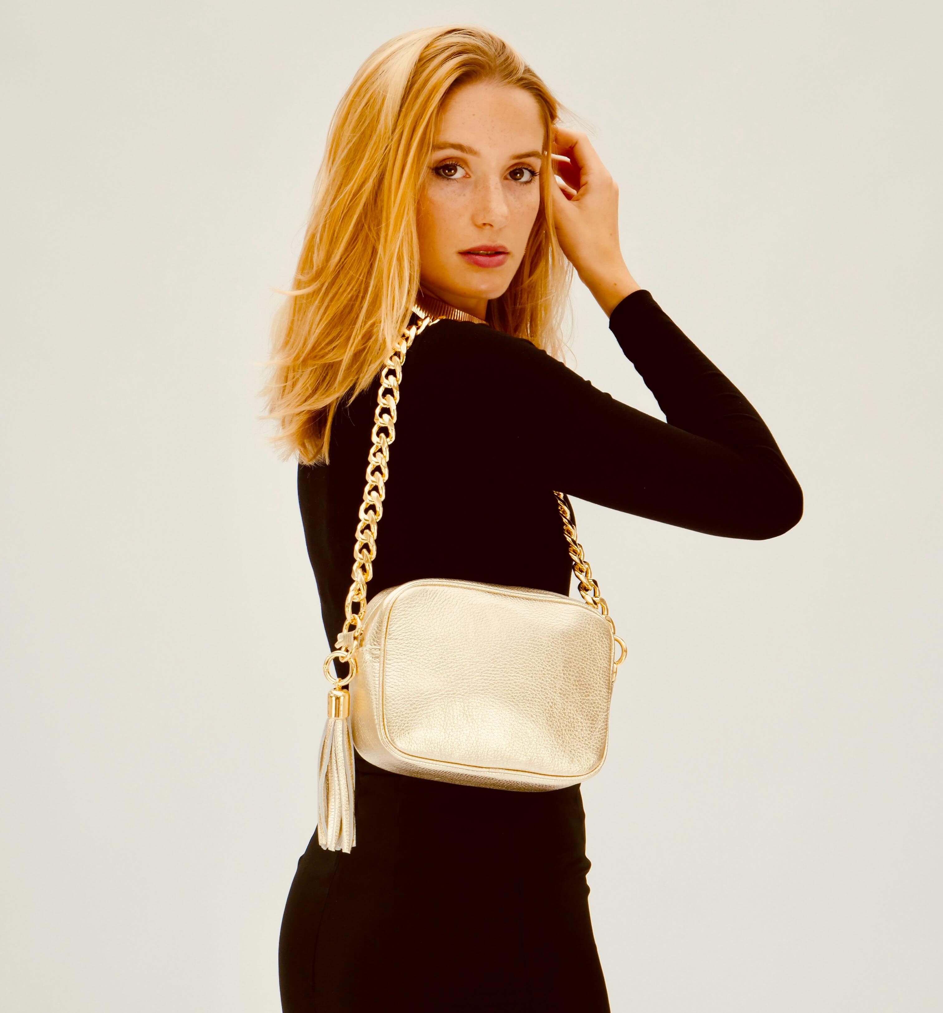 Apatchy London The Tassel Leather Crossbody Bag With Chain Strap