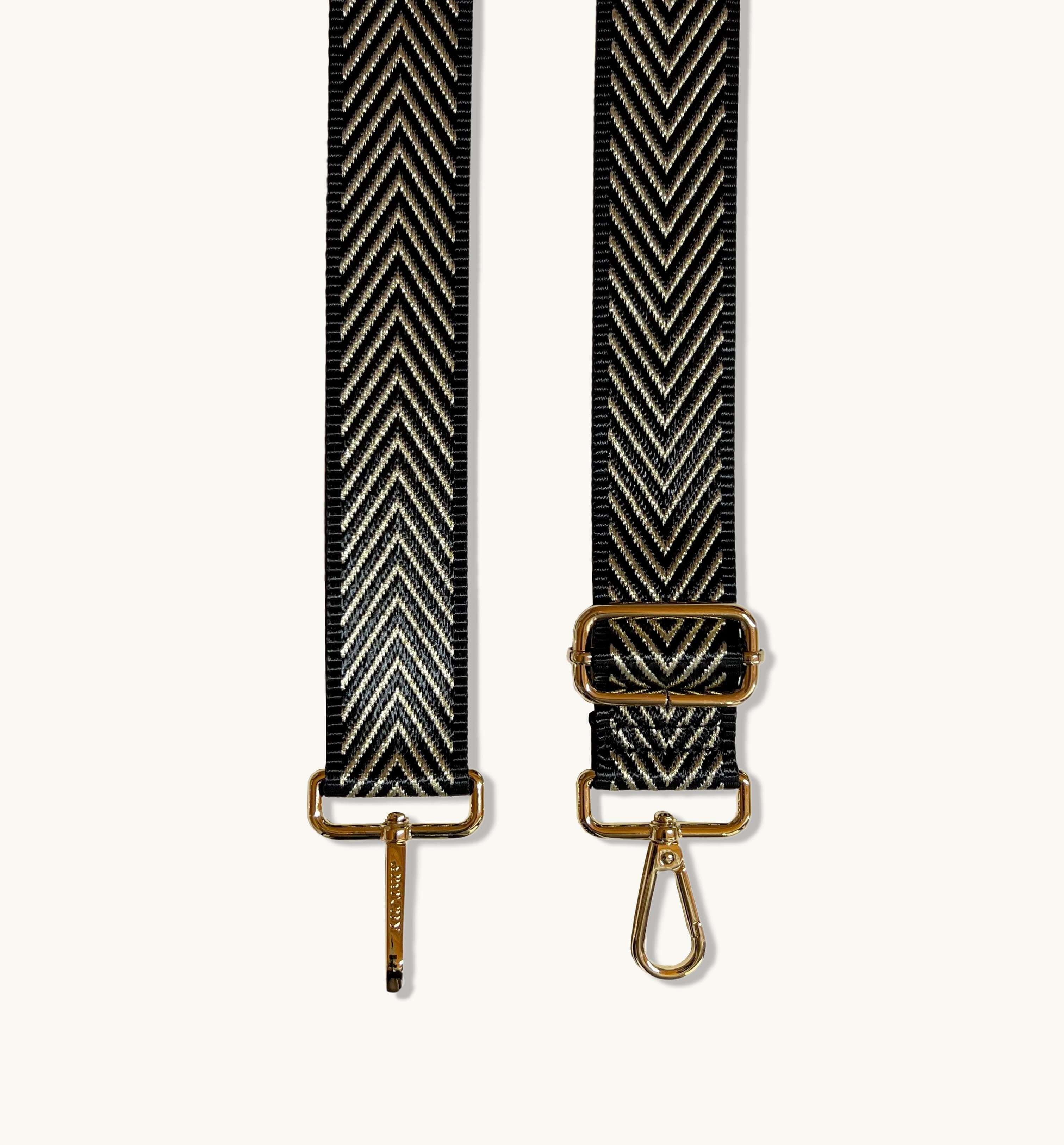 Apatchy London The Tassel Latte Leather Crossbody Bag With Black & Gold Chevron Strap