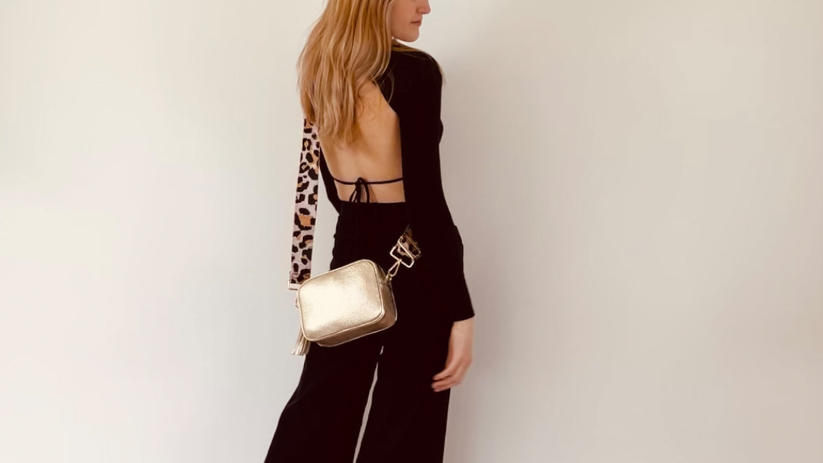 Apatchy London The Tassel Leather Crossbody Bag With Navy Leopard Strap