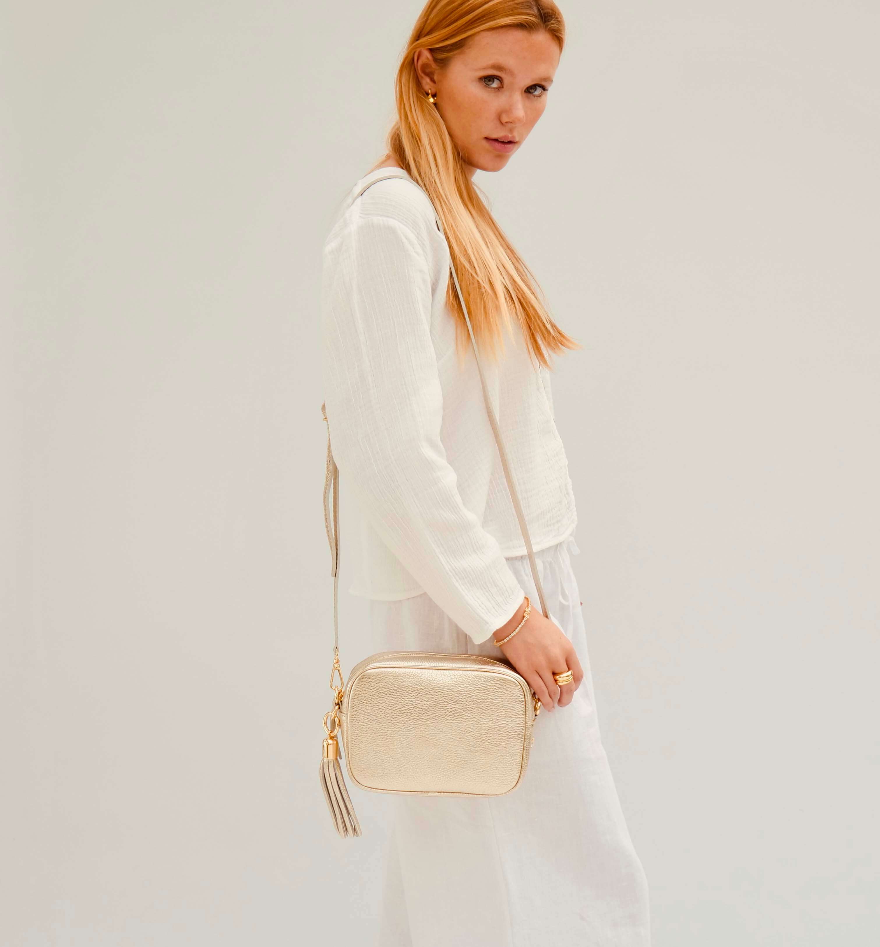 Apatchy London The Tassel Gold Leather Crossbody Bag