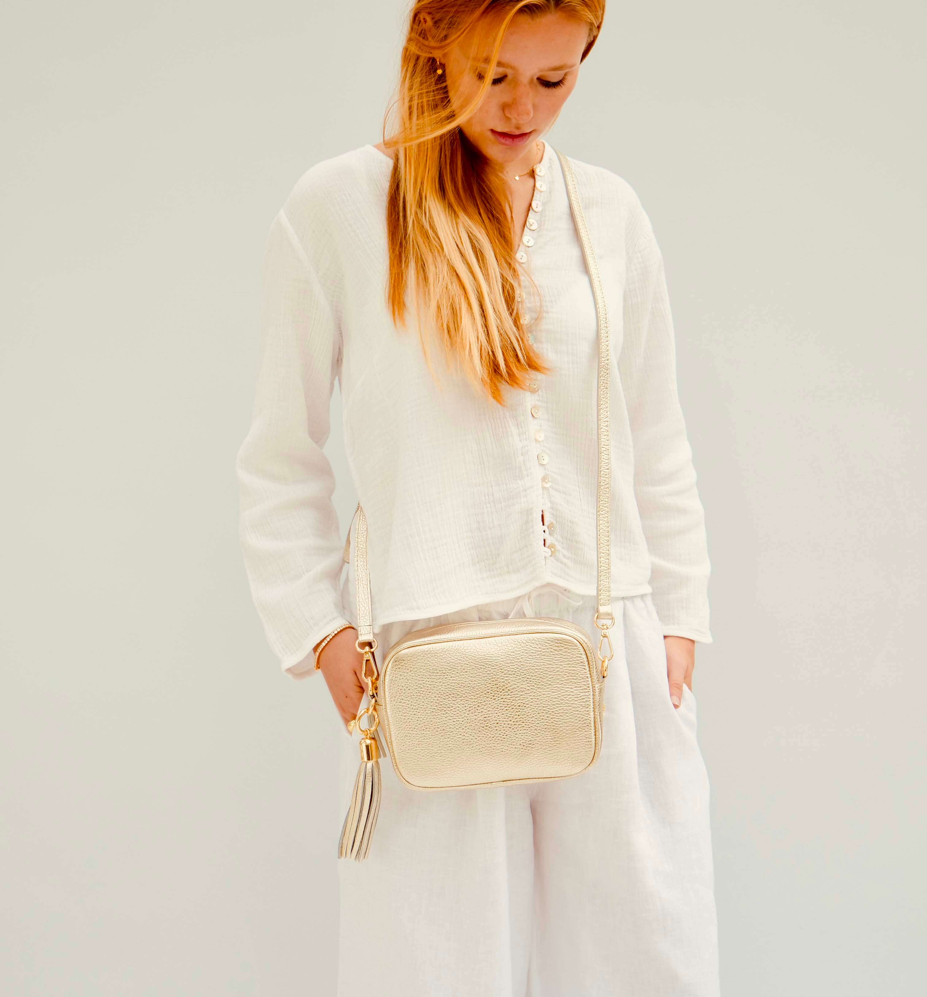 Apatchy London The Tassel Gold Leather Crossbody Bag