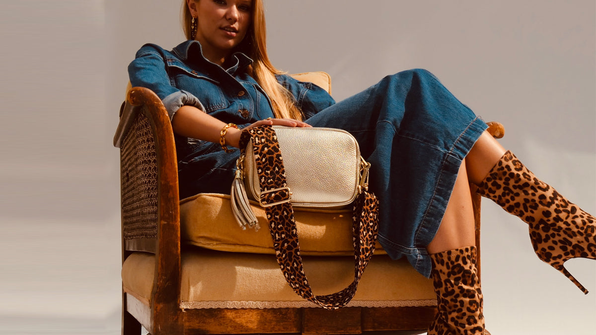 Apatchy London The Tassel Leather Crossbody Bag With Tan Cheetah Strap