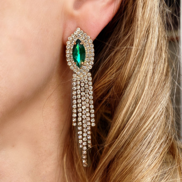 QueenMee Green Earrings Diamante Earrings