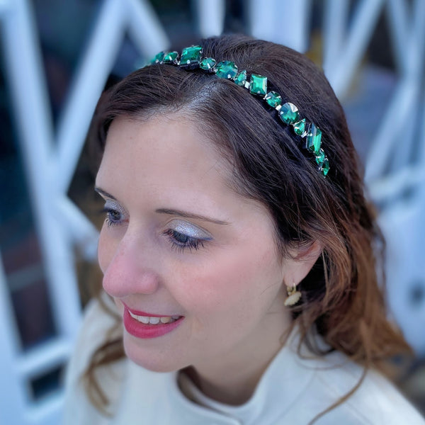QueenMee Green Sparkly Headband Wedding Guest Hair Band