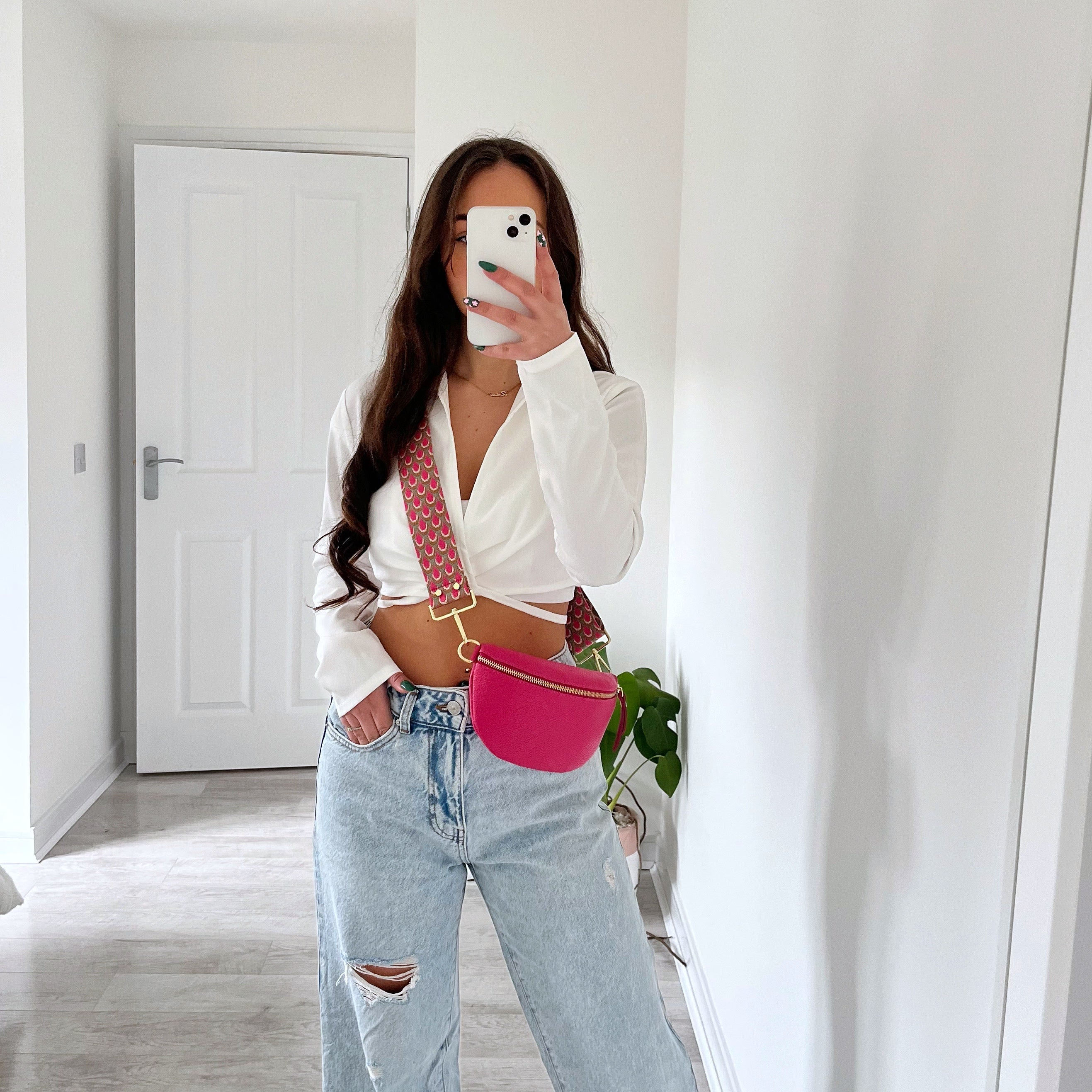Elie Beaumont Sling Bag - Cerise (Peacock Strap)