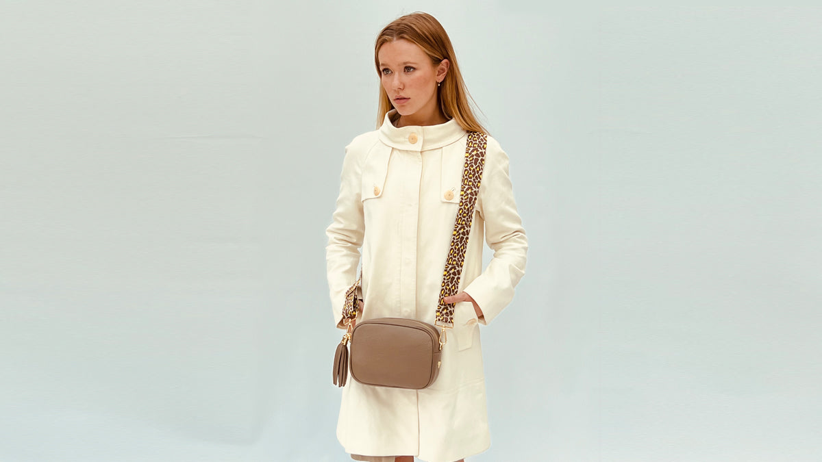Apatchy London The Tassel Latte Leather Crossbody Bag With Lemon Cheetah Strap