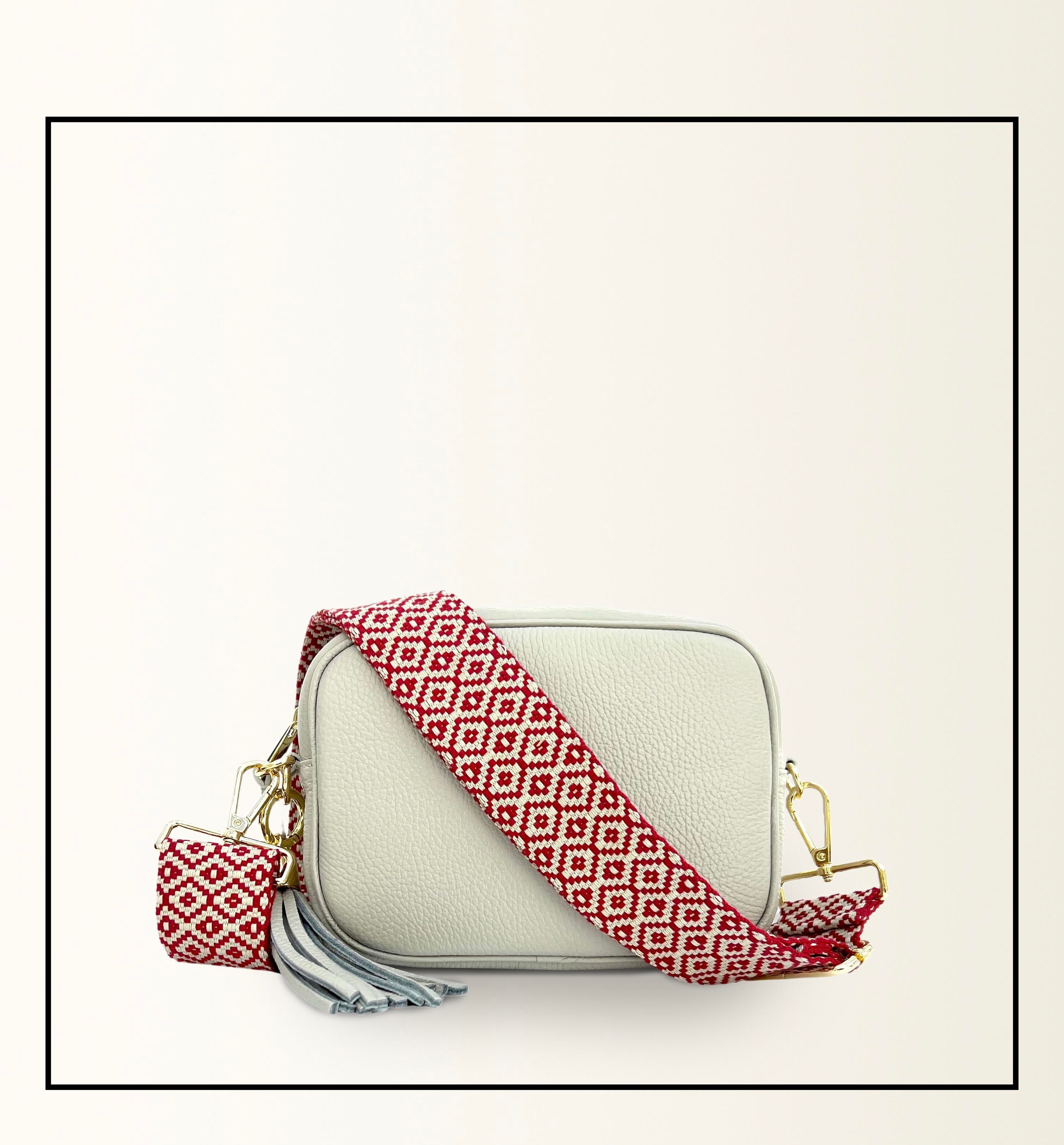 Apatchy London The Tassel Light Leather Crossbody Bag With Red Cross-Stitch Strap